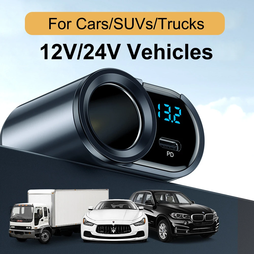 

Universal Car Charger Adapter 200W 4 In 1 Cigarette Lighter Adapter Splitter Type-C Fast Charging Dual USBfor iPhone Samsung