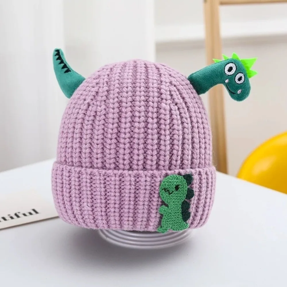 New Cute Dinosaur Knitted Hat Warm Windproof Warm Hat Thicken Solid Color Pullover Cap Boys Girls