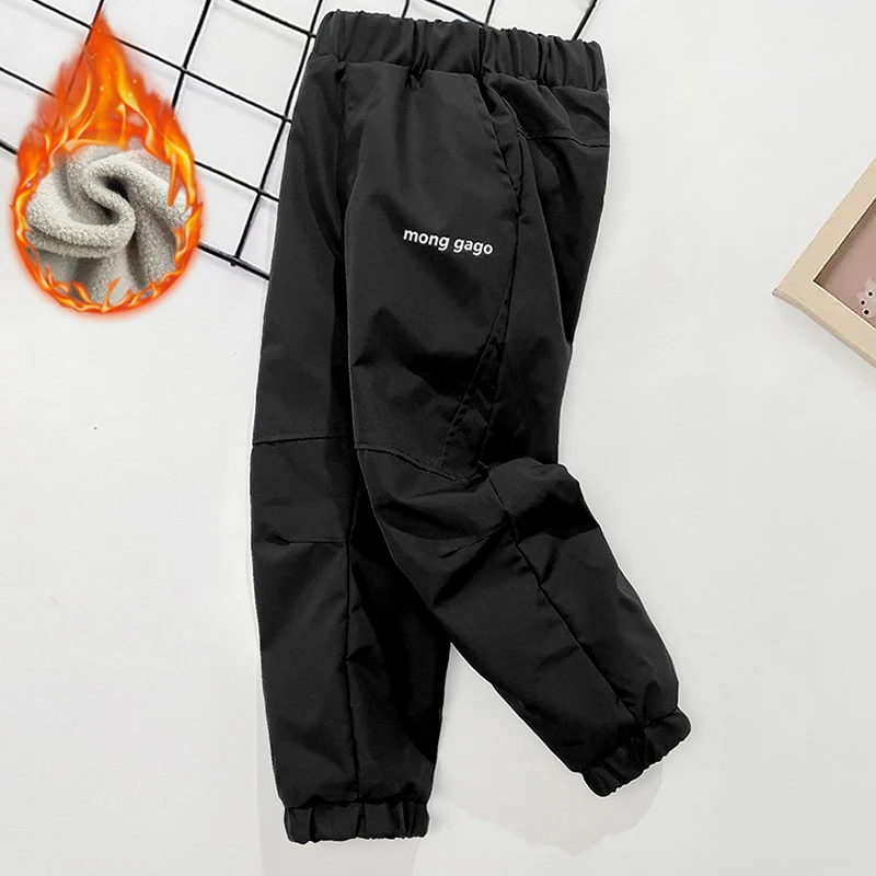 Winter Kids Down Pants Autumn Girls Thicken Trousers Teen Boys Fleece Keep Warm Windproof Waterproof Ski Pants for 3-14 Years