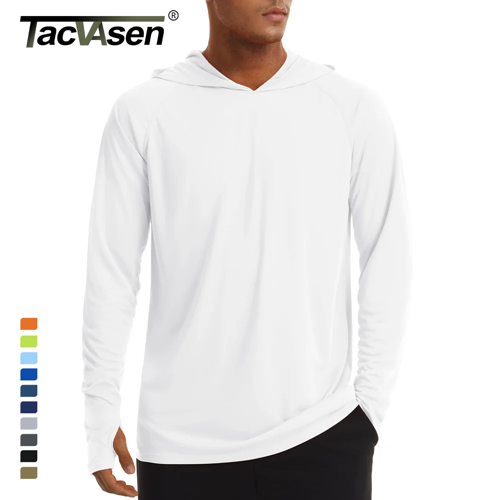 TACVASEN UPF 50+ Hooded T-Shirts Mens Sun Protection Long Sleeve Quick Dry T shirts Outdoor Sports Running Hoodies Pullover Tops