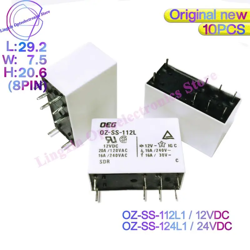 Ozss Form c Spdt Relés 16a 8pin 12v dc 24v 8pin Oz-ss112l1 Oz-ss-124l1 100 Original Novo 10 Pcs por Lote