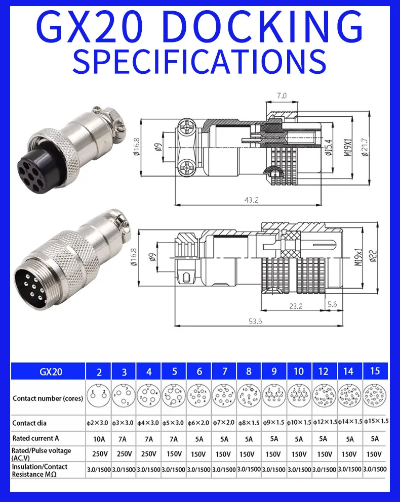 5/20Sets GX16 GX12 GX20 Male Female Circular Aviation Connector Plug SP17/21 QL16 Wire Panel Connector 2/3/4/5/6/7/8/9/10Pin