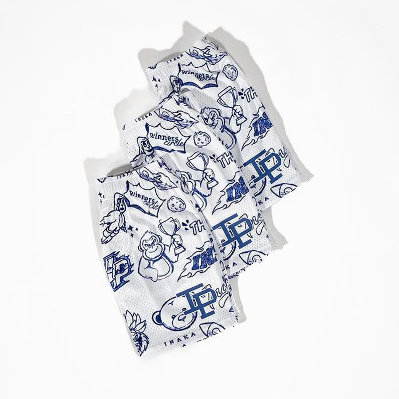 Summer printed men's and women's fashion casual pants Quick drying mesh running exercise basketball sports quarter pants