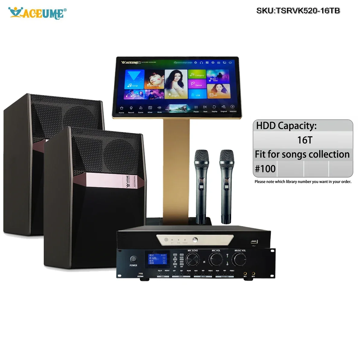 TSRVK520-16TB 22" MIC Family KTV Singer Audio Set Full Karaoke Machine Home All-in-one Machine WIFI