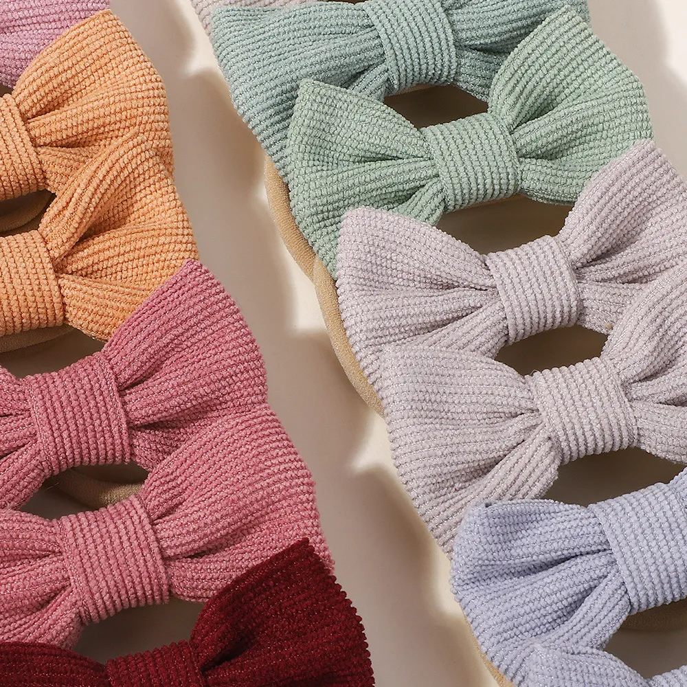 20 Stück zufällige Farbe Bögen Stirnband für Baby Mädchen süße handgemachte gestrickte Schleife Kinder Haargummis Kopfbedeckung Baby Haarschmuck – Detail 8