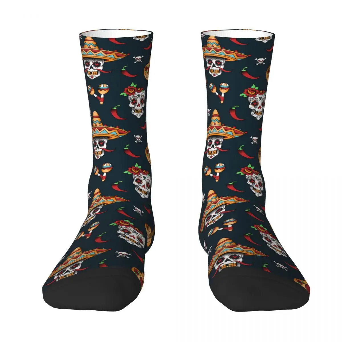 

Mexican Sugar Skulls- With Chili Skull Sock Socks Men Women Polyester Stockings Customizable Sweetshirt