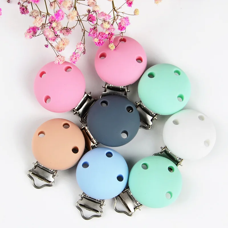 10Pcs Round Baby Pacifer Clips 35mm Silicone Teether Clip DIY Baby Dummy Chain Nipple Holder Soother Teething Toy Accessories 3