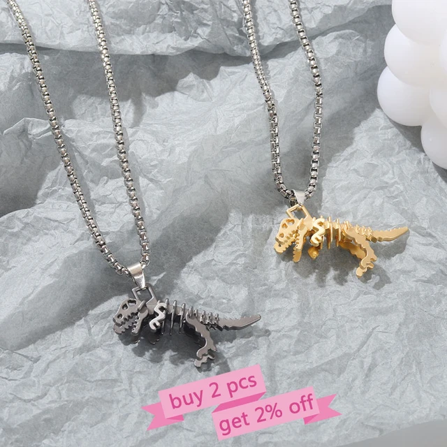 Silver Black Black Dinosaur Pendant Dino Necklace T-Rex Jewelry Dinosa –  Gold Diamond Shop