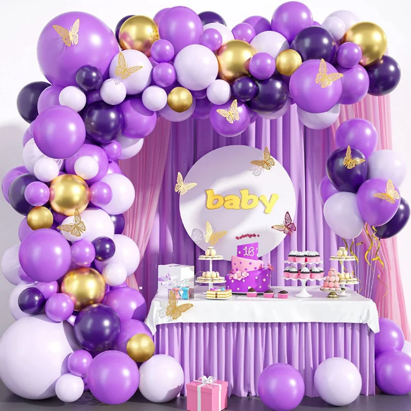 

Balloon Garland Kit Arch Dark Purple Light Metallic Gold Butterfly Balloons Baby Shower Birthday Party Wedding Decoration