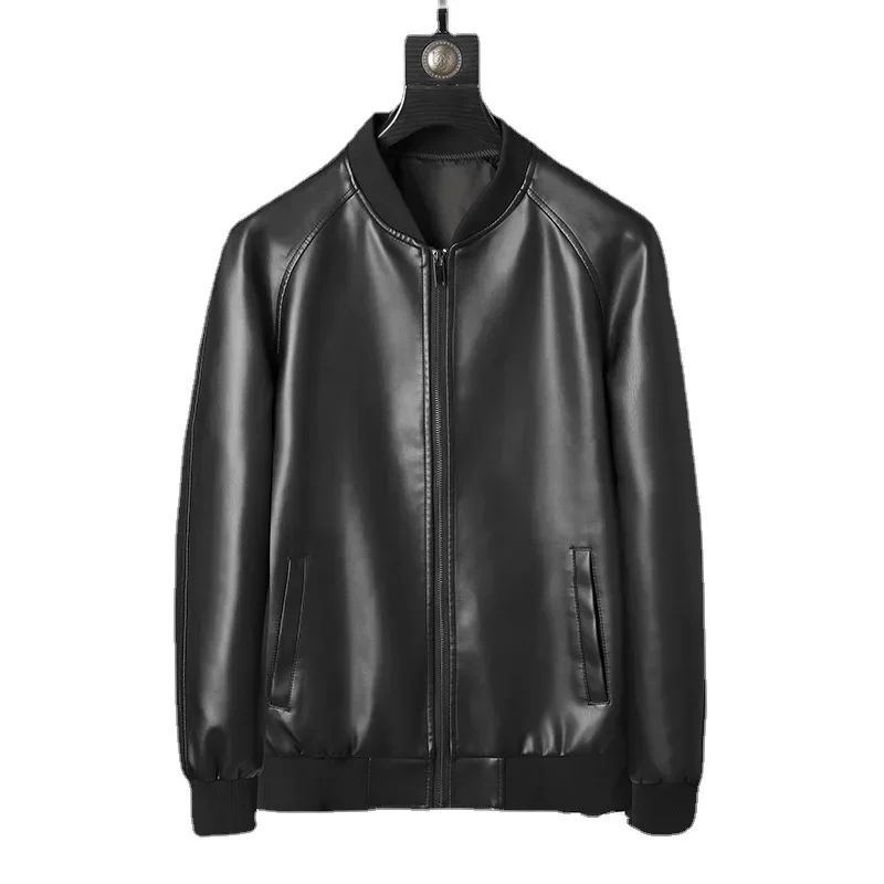 Men&rsquo;s PU Leather Jacket Fashion Baseball Collar Casual Jackets Solid Color Motorcycle Leather Outerwear leather jackets