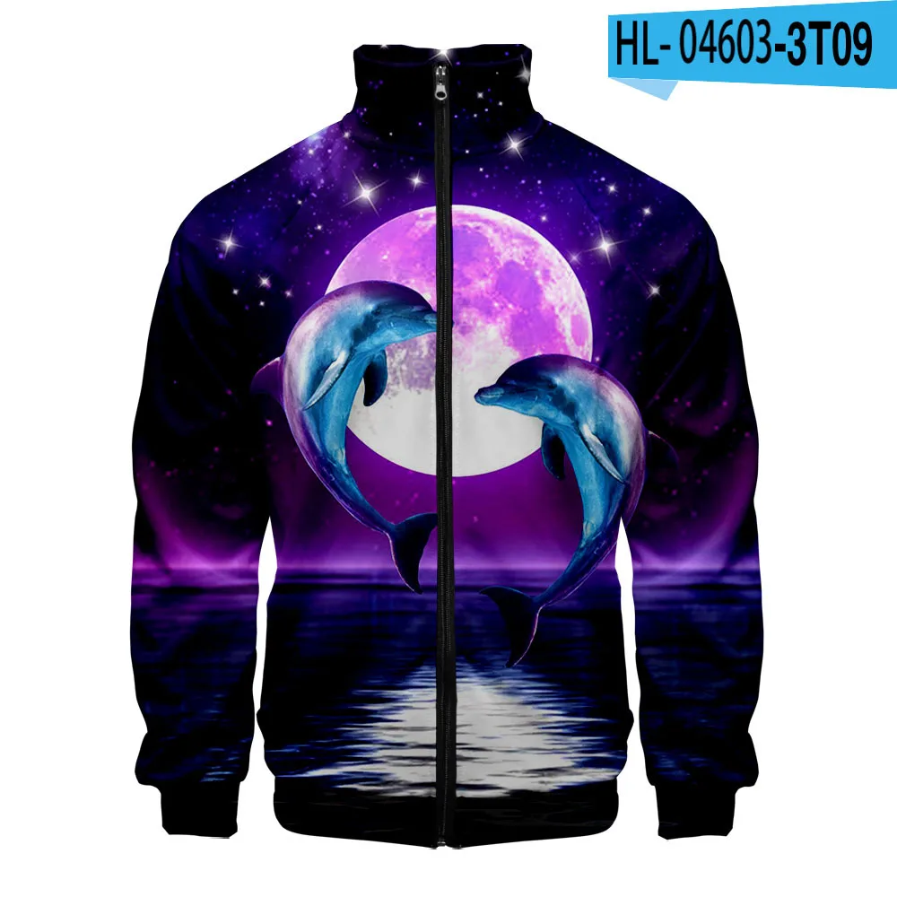 

2023 NEW 3D Animal Dolphin Baseball Jacket Men Bomber Jacket Coats Stand Collar Zipper Sweatshirt Casual Sportswear
