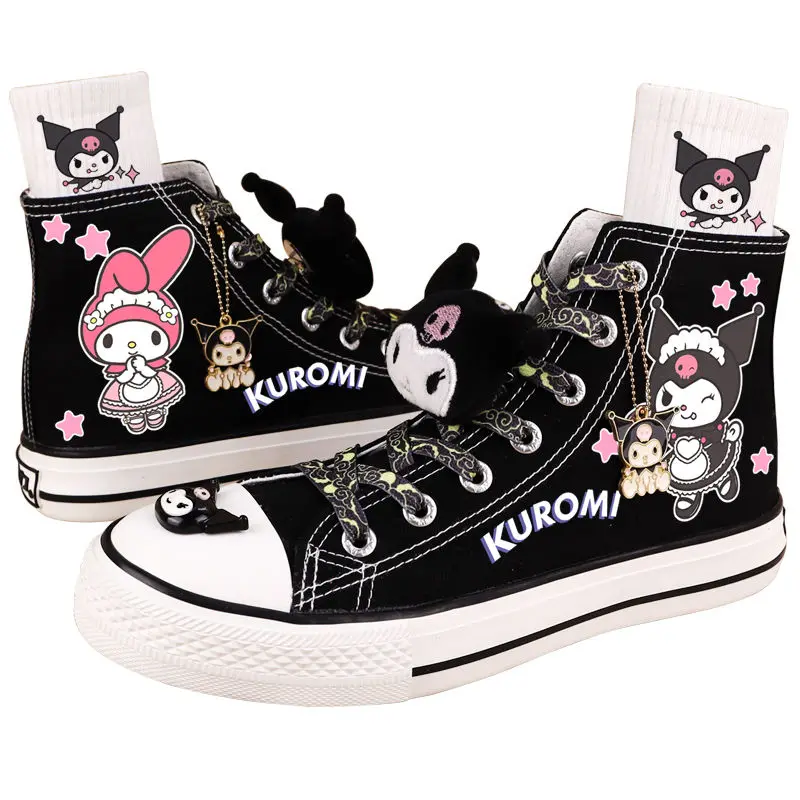

2022 Kuromi Canvas Shoes Kawaii Sanrio Mymelody Winter Cartoon Plush Student Casual Warm Shoes Cute Girl Flat Shoes Gift