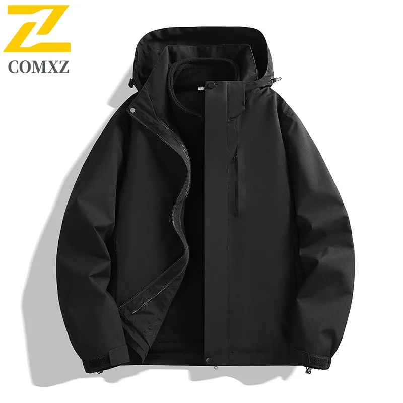 COMXZ Men's Trench Coat Winter New Windproof Waterproof Hunting Camping Windbreaker Jacket Travel Breathable Warm Outerwear