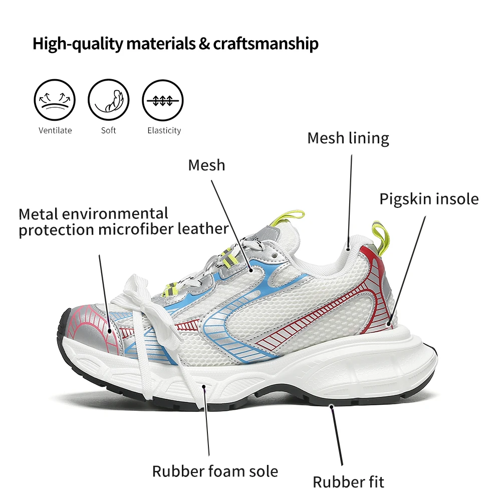 SOMILISS Women Chunky Sneakers Microfiber Leather Mesh Lace Up Ladies Spring Summer Fashion Designer Model Platform Casual Shoes