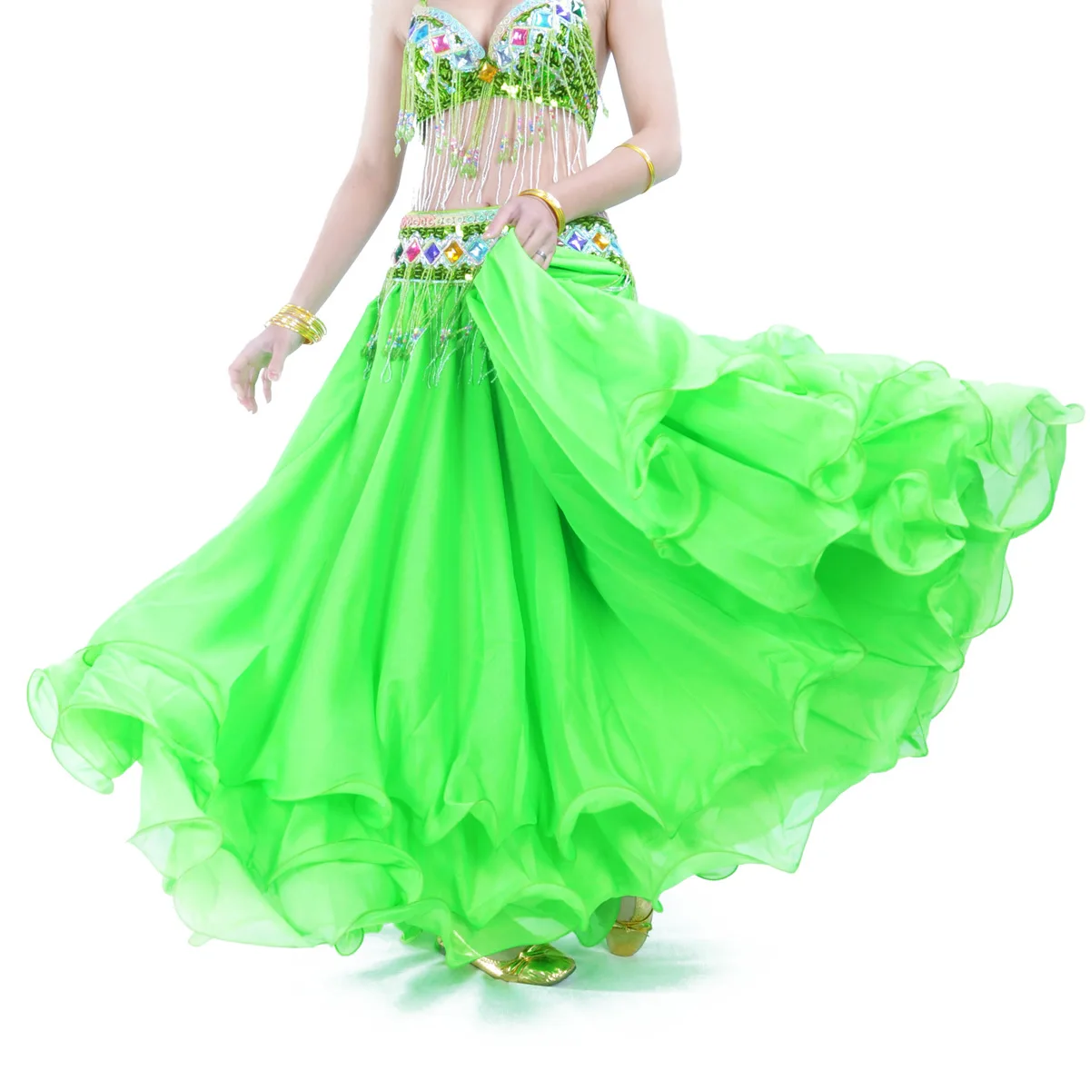 

Three-Layer Chiffon Rolled Skirt Wavy High-End Skirt Belly Dance Swing Skirt (without belt) Stage Performance