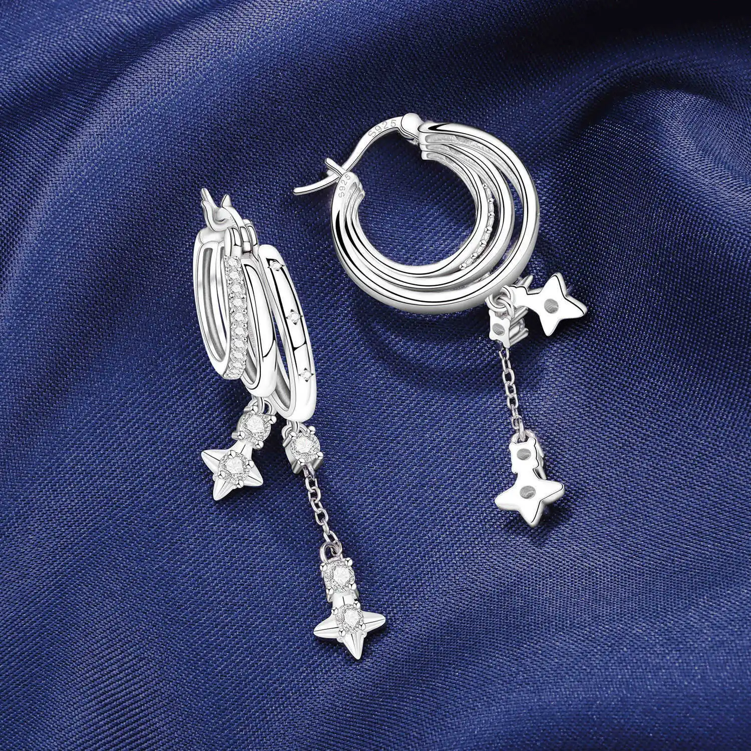 Sterling Silver Multi Layer Starry Tassel Drop Earrings Women Jewelry Gifts