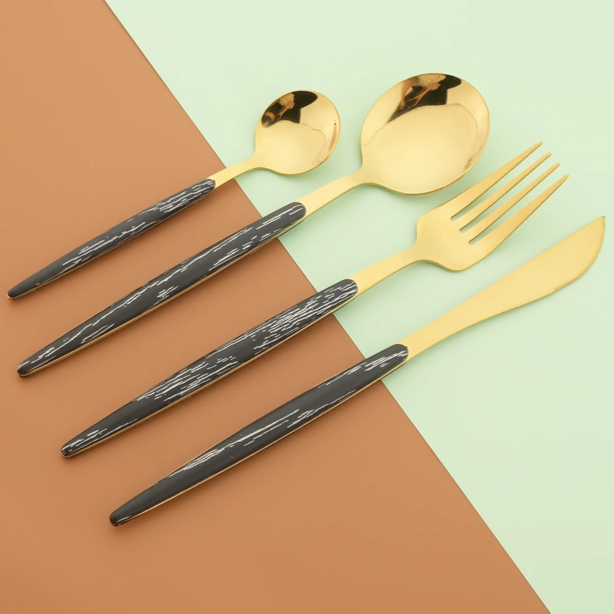 Gold Wooden Cutlery Set