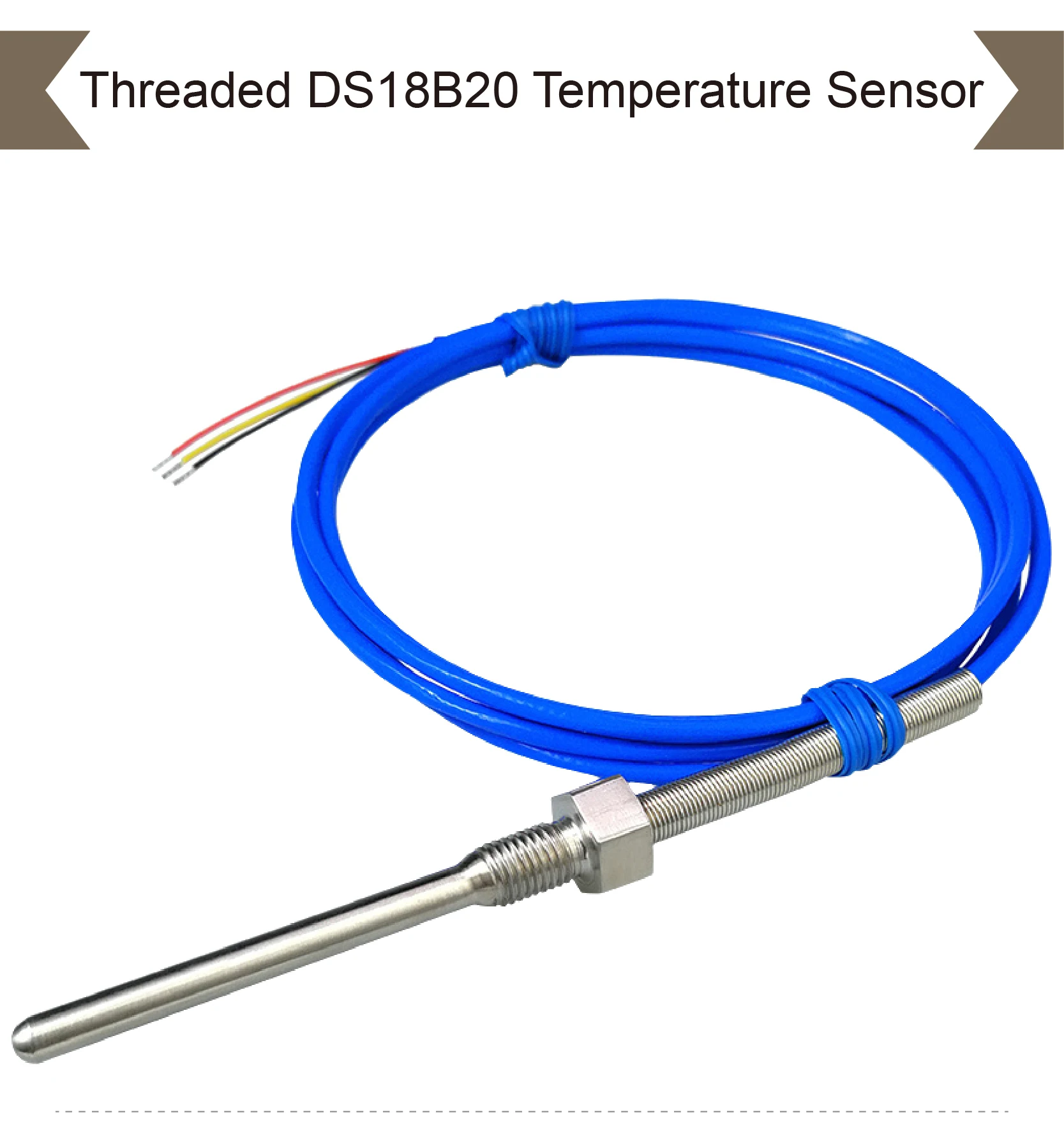 Waterproof DS18B20 Digital Temperature Probe Stainless Steel Threaded 1-Wire Sen