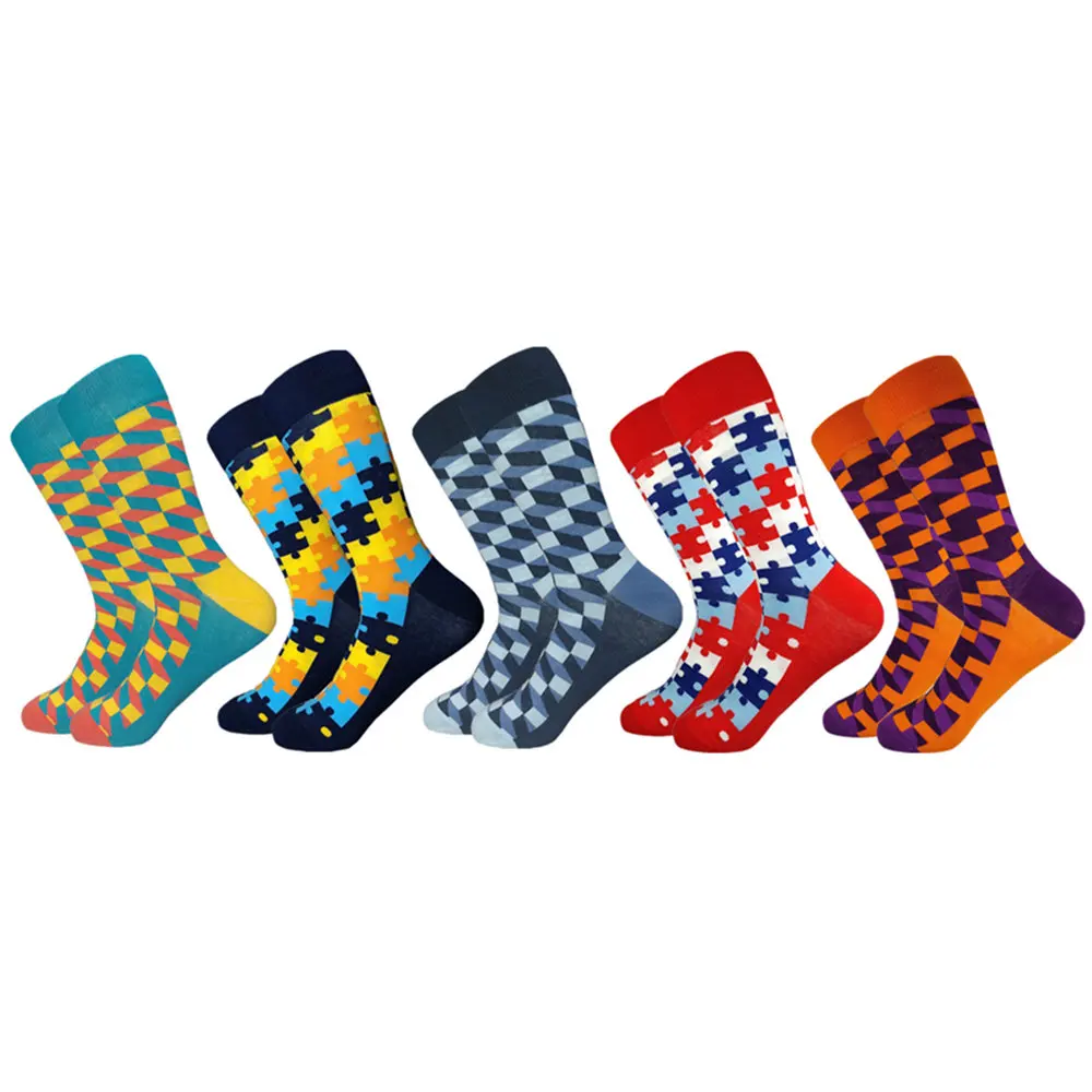 thumbnail image 1 of 5 pares de calcetines de vestir de algodón para hombre, divertidos, con estampado colorido y divertidos, 1 of 5