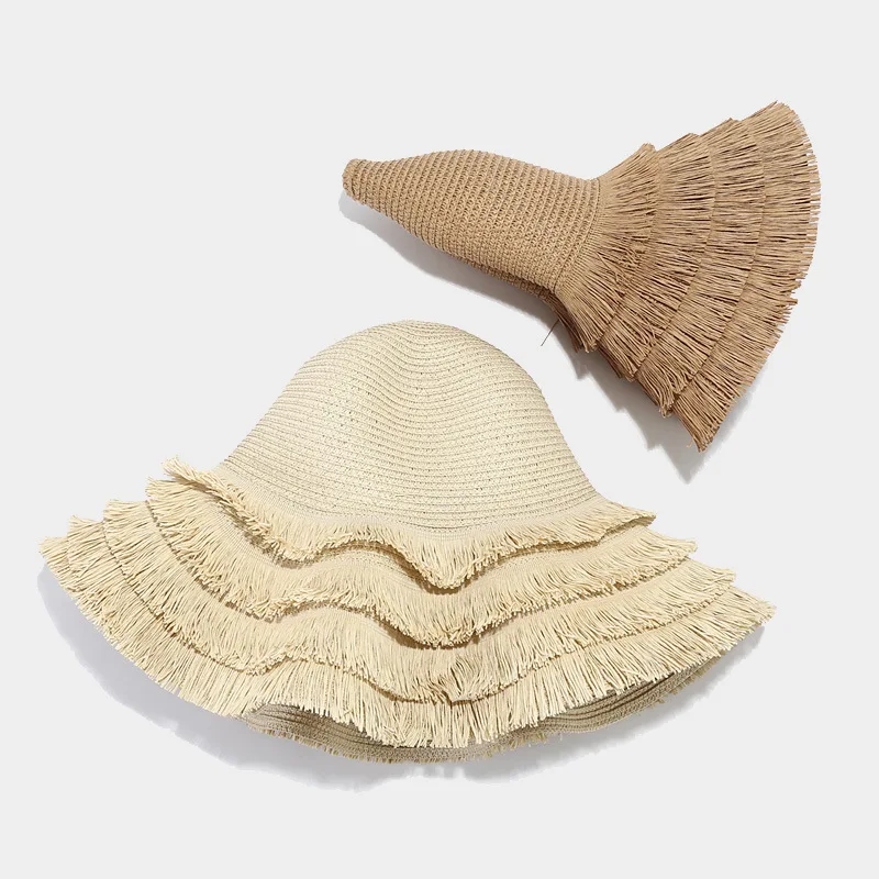 New Ladies Tassel Wide Brim Panama Hat Straw Hats for Women Summer Beach Hat Girls Vacation Autumn Bucket Hat