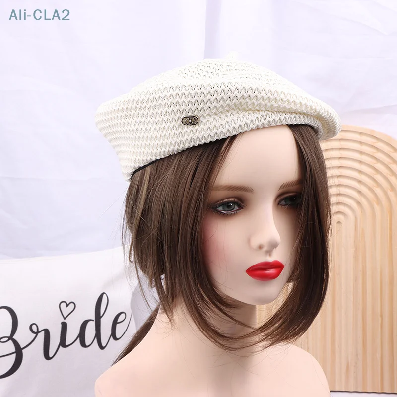 Women Fixed Pleated Paper Straw Beret Summer Milk Silk Knit Breathable Big Artist Fashion Painter Hat