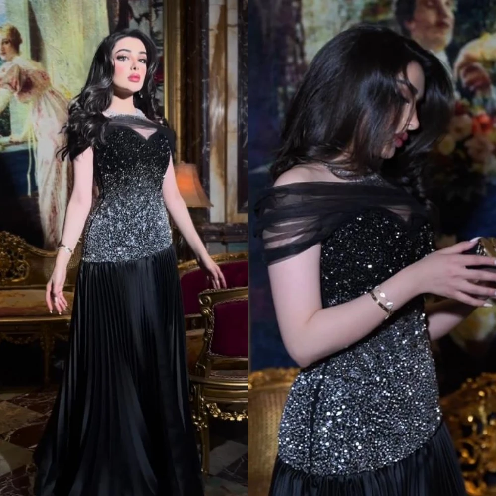 

Zhitomyr Sparkle Fashion Off-the-shoulder A-line Beading Paillette / Sequins Tulle Charmeuse Prom Dresses