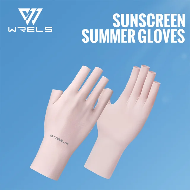 WRELS Fingerless Gloves Summer Sunscreen UV Protection Ice Silk Gloves Are UV Resistant Non Slip UPF50+ Fingerless Gloves 1
