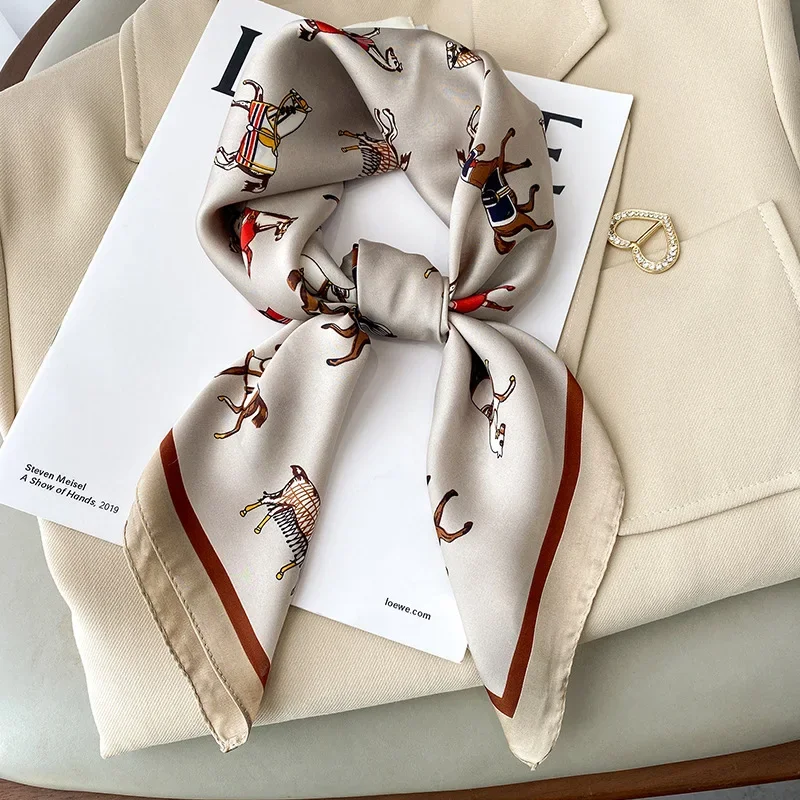 Luxury Design Horse Print Skinny Silk Square Scarf for Women Soft Satin Neckerchief Scarves Bag Ribbon Female Foulard Hairband 1