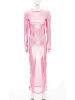 Womens Shiny Metallic Sheer Long Dress See Through Long Sleeve Bodycon Maxi Dress Cover Ups Rave Party Night Club Wear Underwear