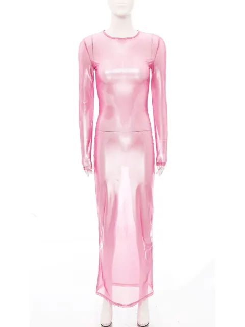 Womens Shiny Metallic Sheer Long Dress See Through Long Sleeve Bodycon Maxi Dress Cover Ups Rave Party Night Club Wear Underwear