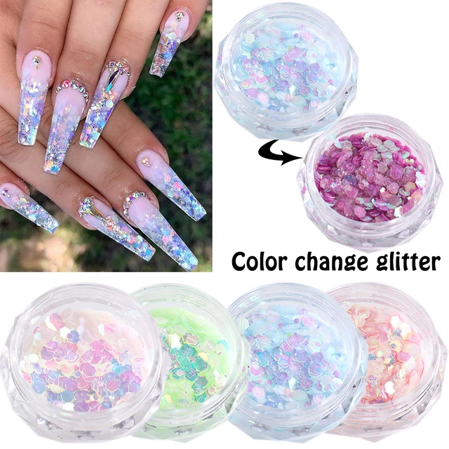 1 Jar iridescent Glitter Sequins Chunky Mixed Hexagon Sequins Powder  Manicures iridescent Sparkly Loose Glitter For Nails - AliExpress