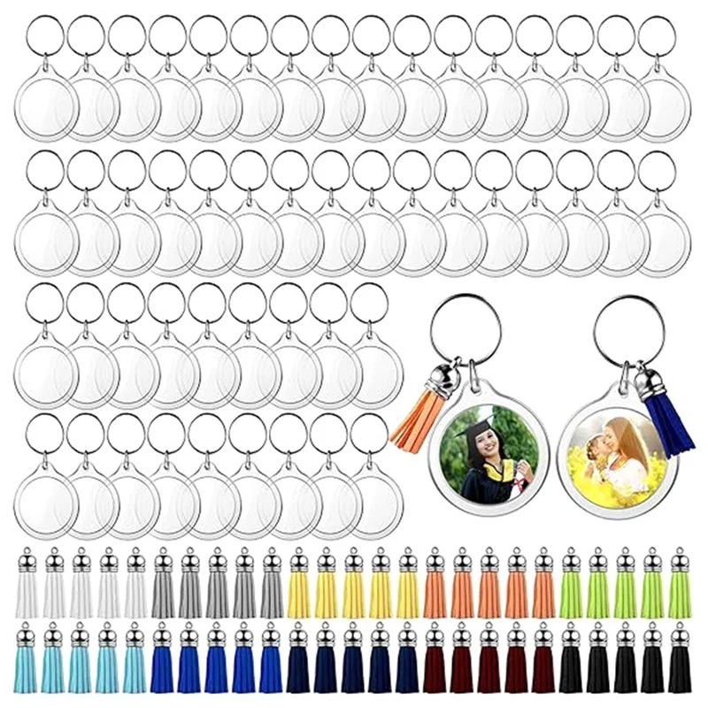 

50 Sets Acrylic Photo Keychain With Tassels, DIY Custom Insert Photo Keyring Clear Blank Picture Keyring Easy To Use