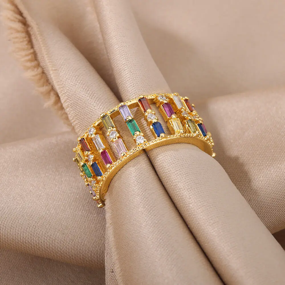 Zircon Rings Stainless Steel Gold Geometric Adjustable