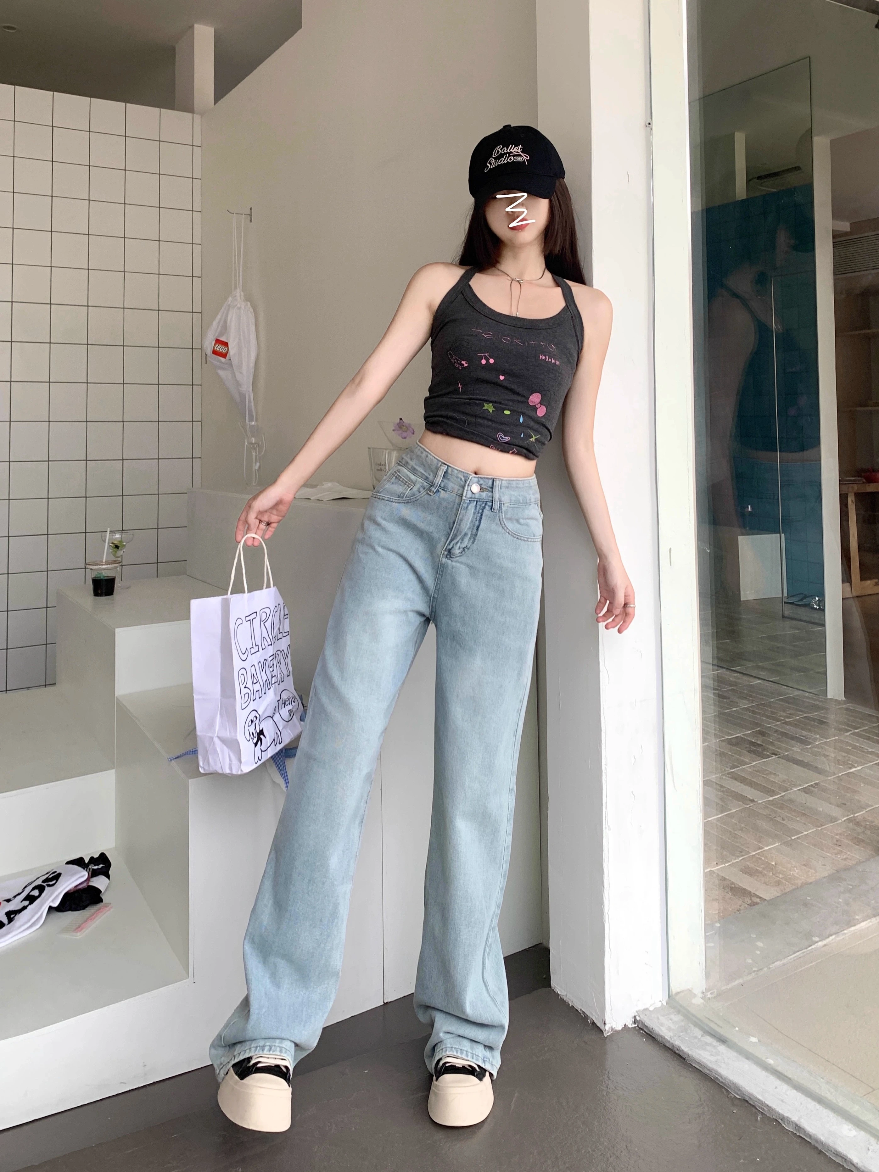 Baggy Jeans For Women | 2024 Bow Korean y2k Embroidered Retro High Waist Slim Denim Jeans