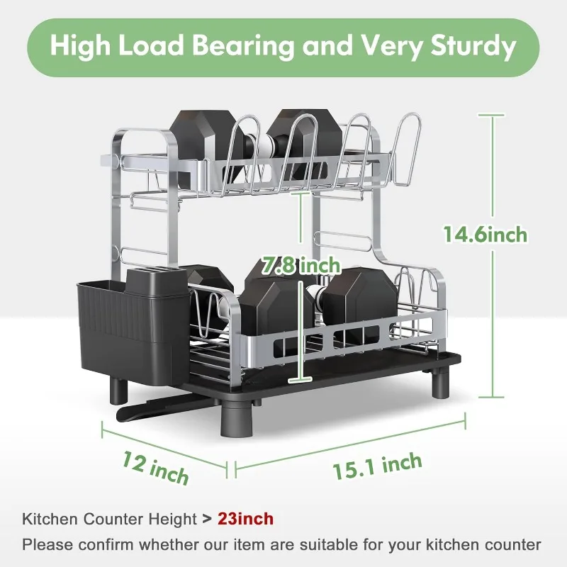 2 Tier Dish Drying Rack and Drainboard Set, Large Stainless Steel Dish Drainers for Kitchen Counter, Strainer Shelf