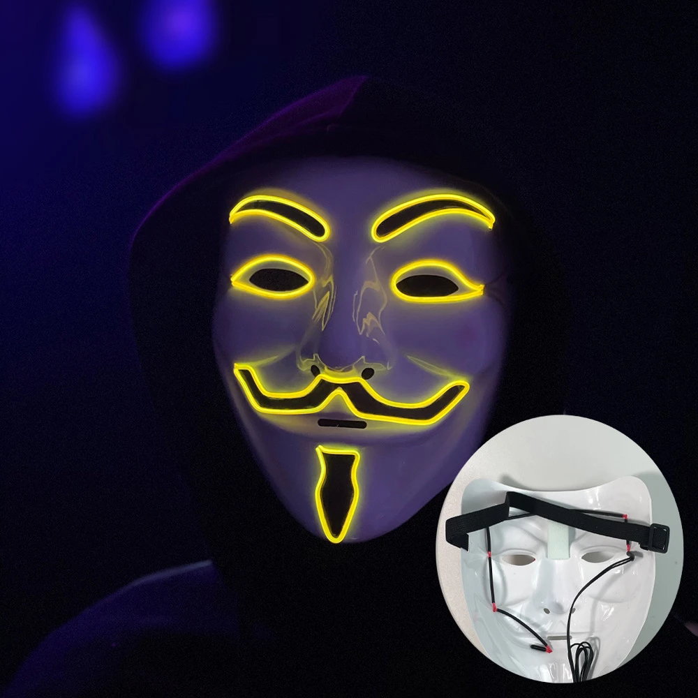 Led 해커 마스크 V Vendetta 마스크 성인 빛나는 Led 라이트 업 마스크 파티 의상 액세서리 소품 할로윈 마스크