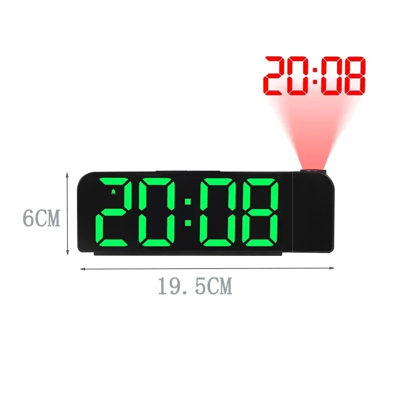 USB Powered Projection Alarm Clock TEMP Date Night Mode Power-off Memory Table Clock 2 Display Modes 12H/24H LED Digital Clock