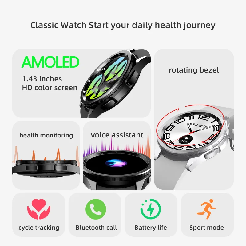 JS Watch 6 Max AMOLED Ʈ ġ ȸ ,  ư,    Ʈġ,  , 1.43 ġ
