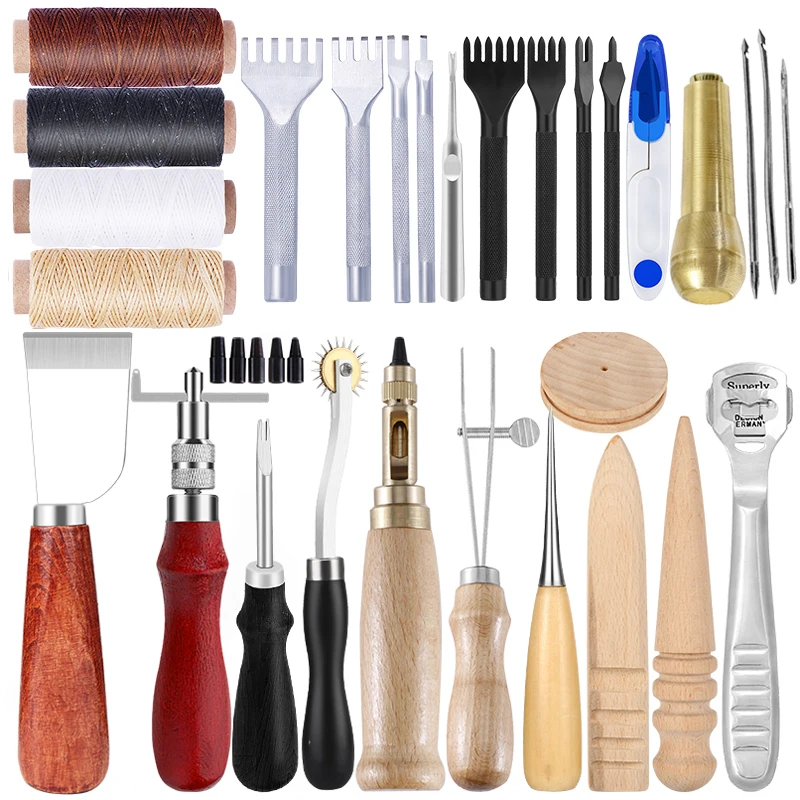 

KRABALL Leather Crafting Tools Professional Leather Working Kit Edge Stitching Groover Prong Punch for Carving Sewing Stitching