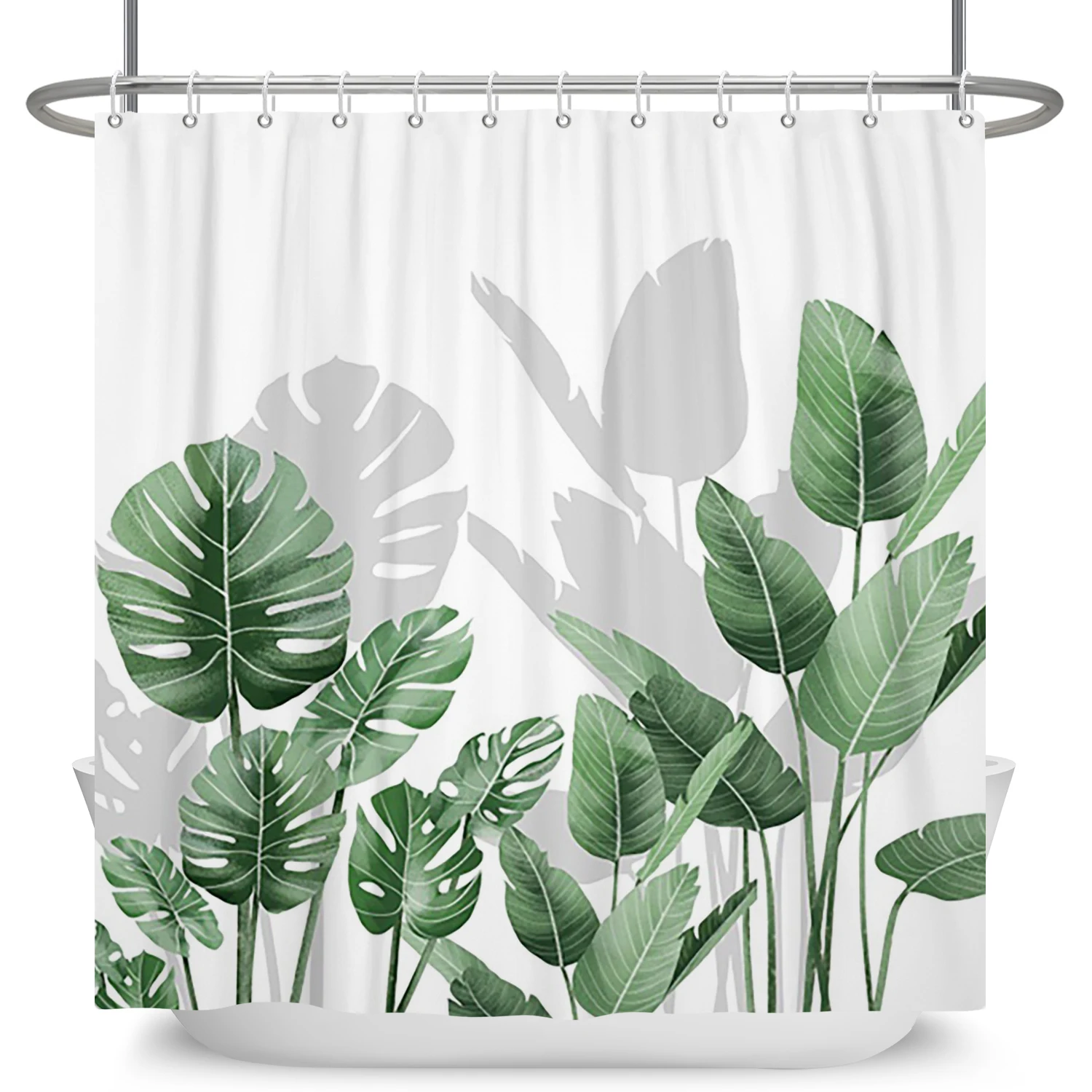 Tropical Greenery Leaf Shower Curtain Tulip Bathroom Curtain Romantic Refreshing Polyester Waterproof Bathroom Shower