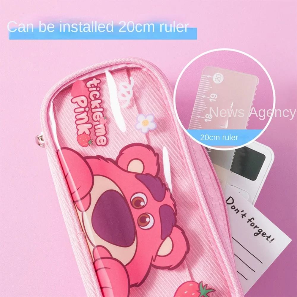 MINISO Disney Stitch Pen Bag Double Transparent Stationery Box Cartoon Large Capacity Pencil Storage Bag Student gift pencil cases