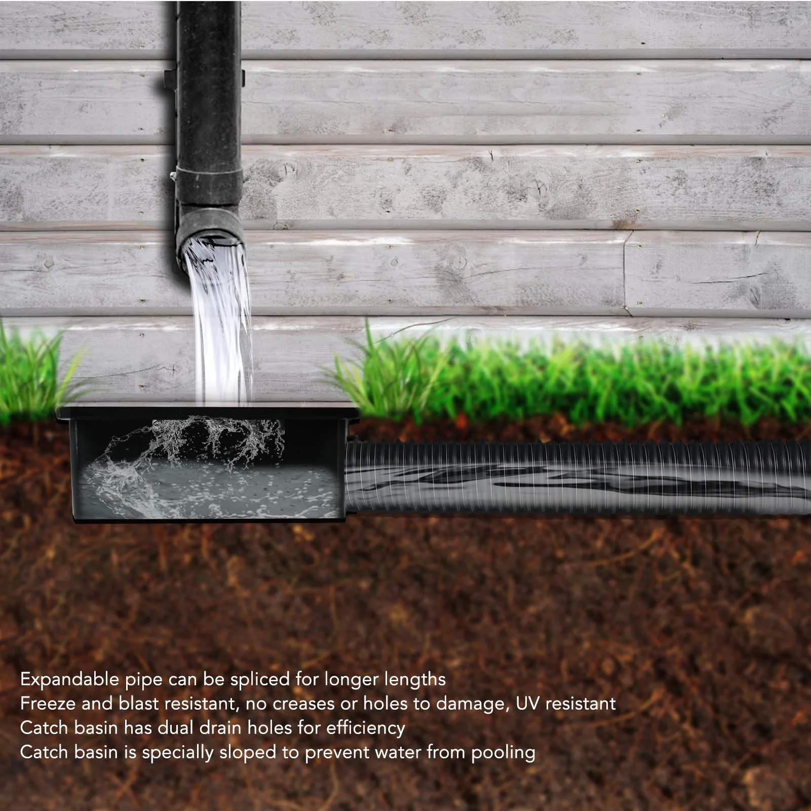 Rain Gutter Downspout Extensions Catch Basin Downspout Extension Kit Flexible Down Spout Extender for Yard Ground and Lawn