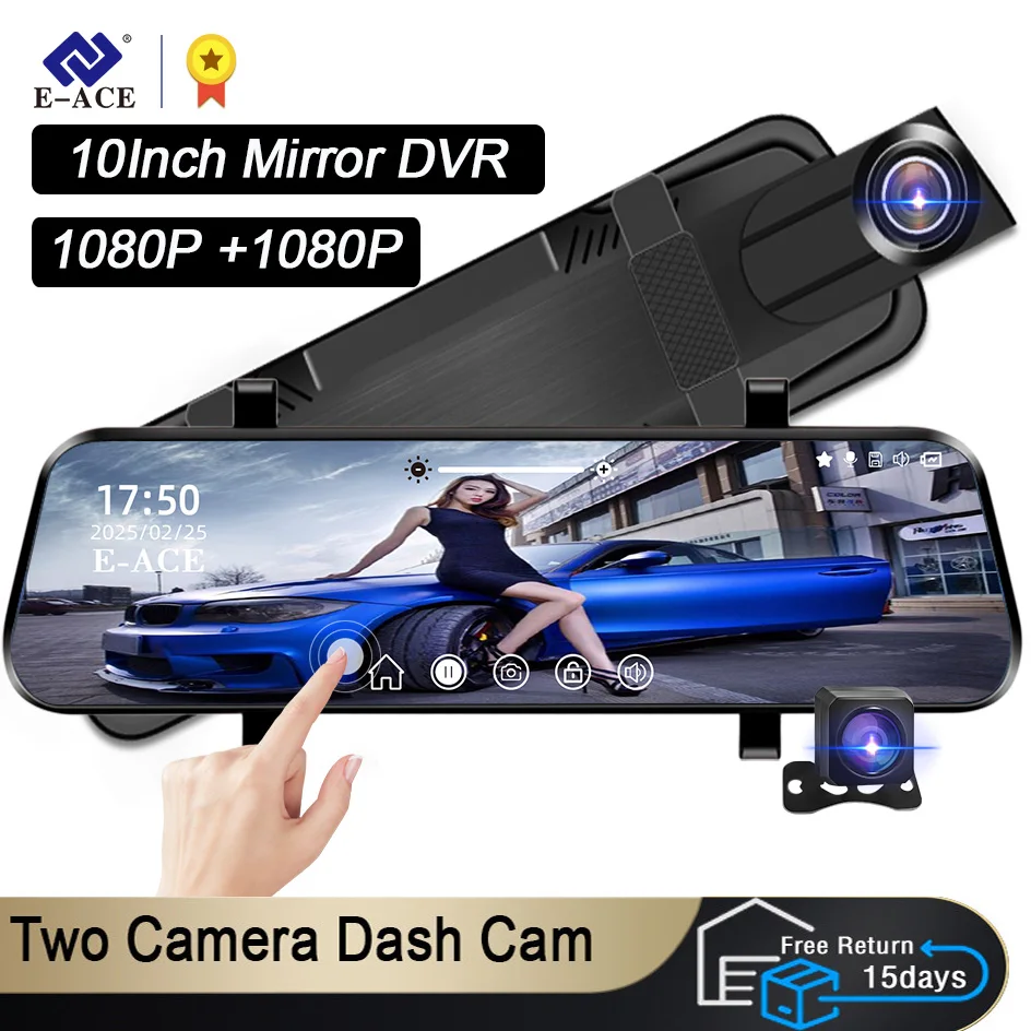 10 Inch Car DVR Car Touch Screen video Recorder Dual 1080P Rearview Mirror Front and Rear HD Night Vision Camera Mirror 1