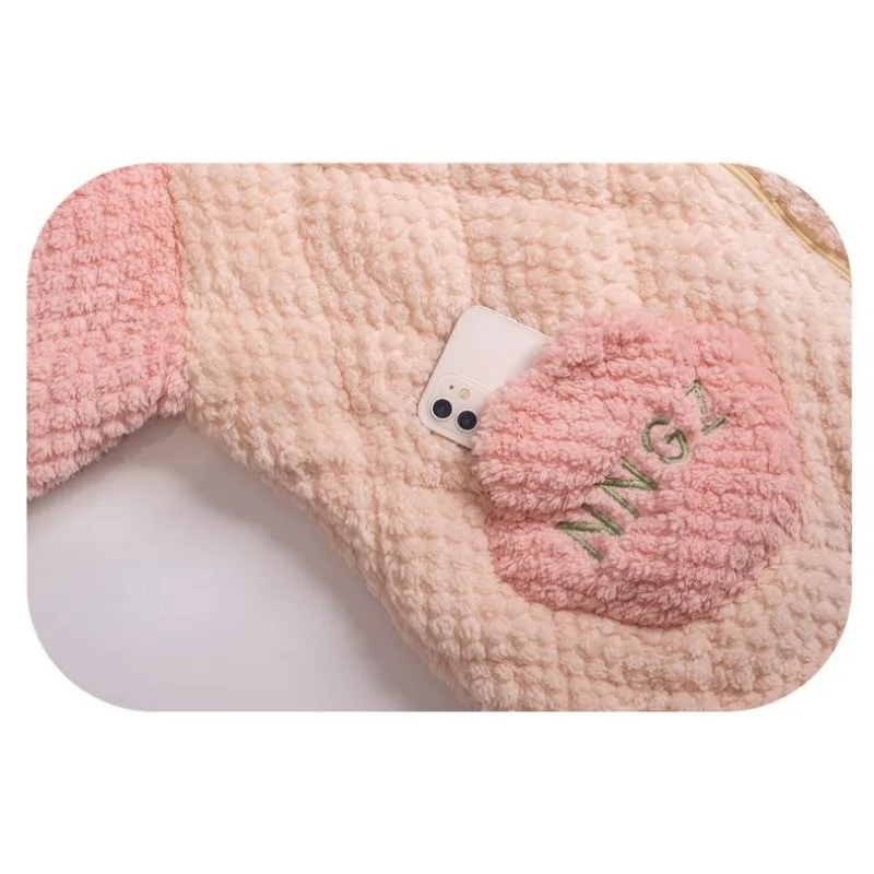 Coral Velvet Pajama Women's Winter Three-layer Cotton Sleepwear Thicken Plush Insulation New Home Clothes Flannel Loungewear Set