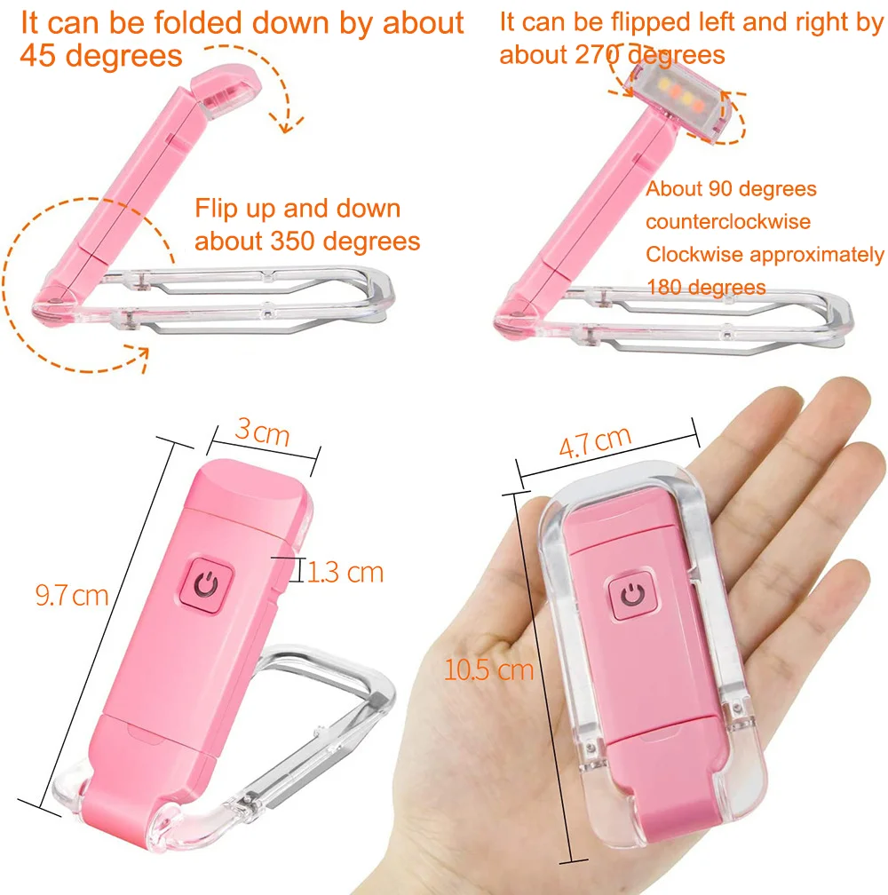 USB Rechargeable LED Book Light Portable Clip Desk Light 500mAh Bookmark Reading Light Adjustable Brightness 15 Gear Flashlamps