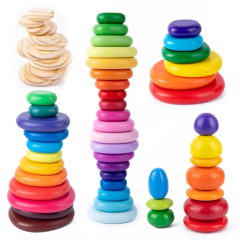Stack Rainbow Rocks 2024-Funny-Rainbow-Stacked-Stones-Pebble-Building-Blocks-Children-Early ...
