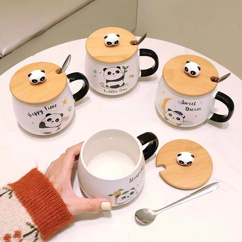 Creative Panda Mug Lid Spoon Set Creative Mobile Phone - Temu