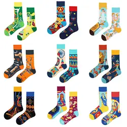 Hip-hop AB version asymmetric tide socks for men and women couples fashion trend popular jacquard cartoon long tube cotton socks