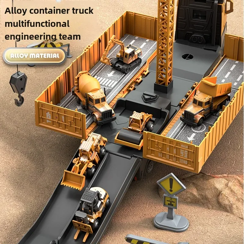 Children's container container truck Alloy engineering excavator crane truck set storage toy car