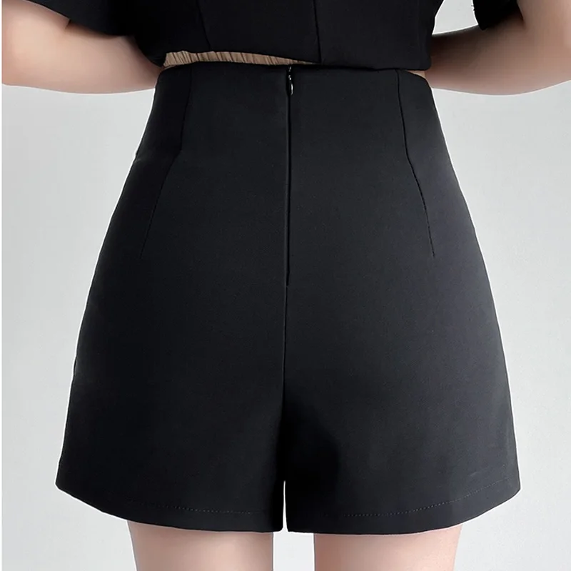 Summer Suit Black Culottes Shorts Skirts Women High Waist Straight Slit Tight Stretch Booty Shorts 2022 New Woman Clothing